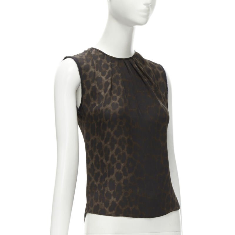GIAMBATTISTA VALLI silk brown black ombre leopard gathered neck vest IT38 XS
