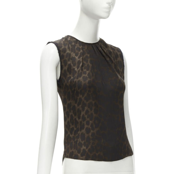 GIAMBATTISTA VALLI silk brown black ombre leopard gathered neck vest IT38 XS