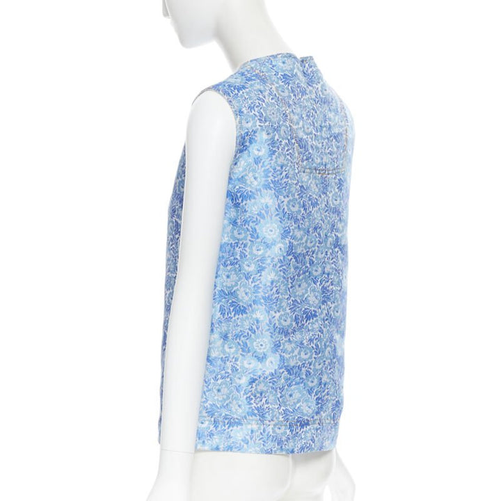 CALVIN KLEIN 205W39NYC RAF SIMONS blue floral jacquard sleeveless top Fr36 S