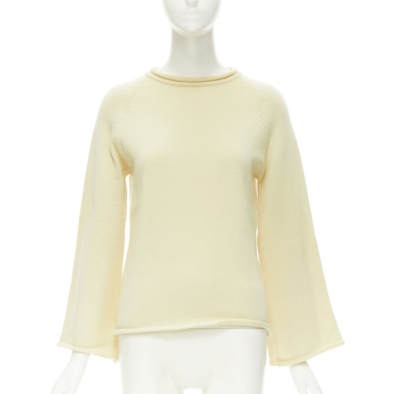 YOHJI YAMAMOTO cream beige 100% wool rolled edge wide sleeve sweater M