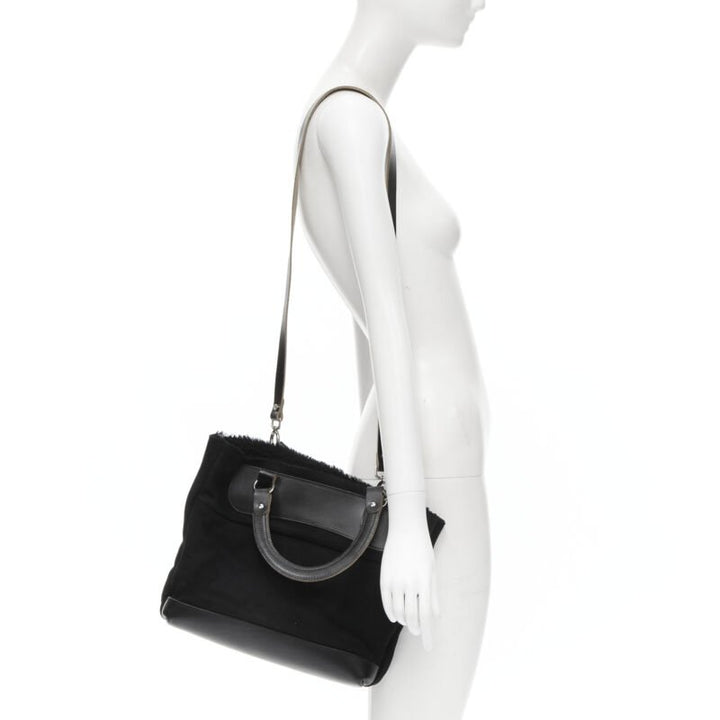MARNI black shearling lined top handle crossbody soft tote bag