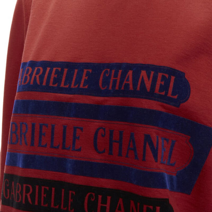 CHANEL 2017 Gabrielle velvet print red cotton fleece sweatshirt pullover FR40 M