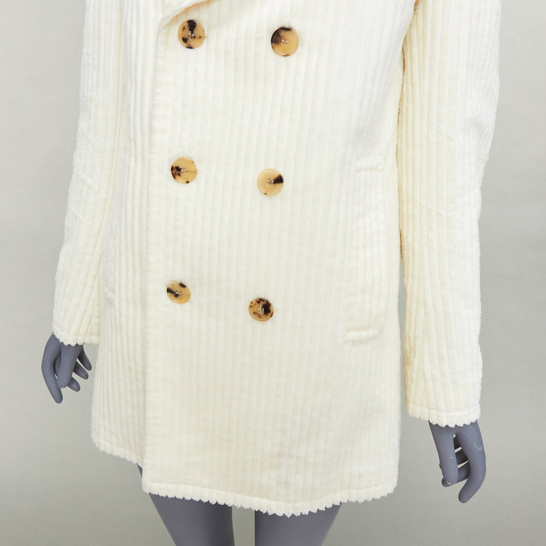 SAINT LAURENT 2021 off white shearling collar cotton corduroy coat FR38 M