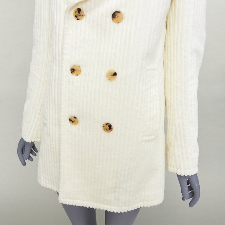 SAINT LAURENT 2021 off white shearling collar cotton corduroy coat FR38 M
