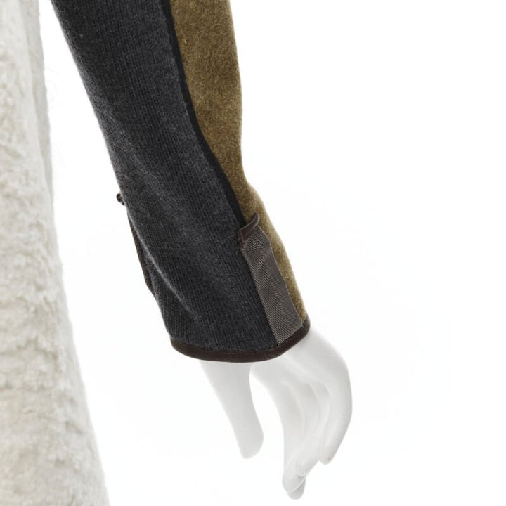 MARNI 2011 cream lamb shearling fur brown wool sleeves winter coat IT38 XS
