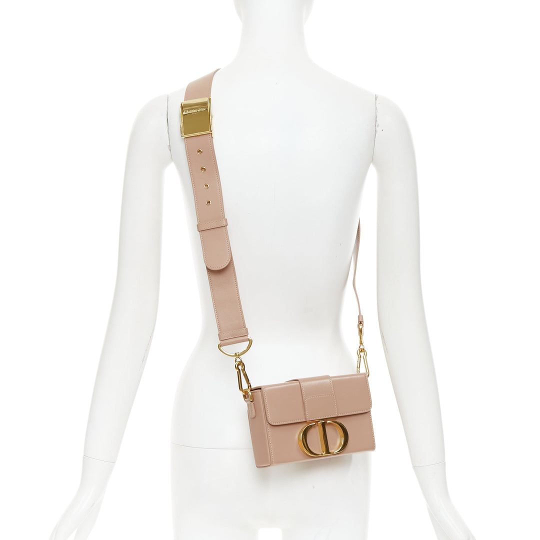 CHRISTIAN DIOR 30 Montaigne Box Mini nude leather gold CD buckle crossbody bag