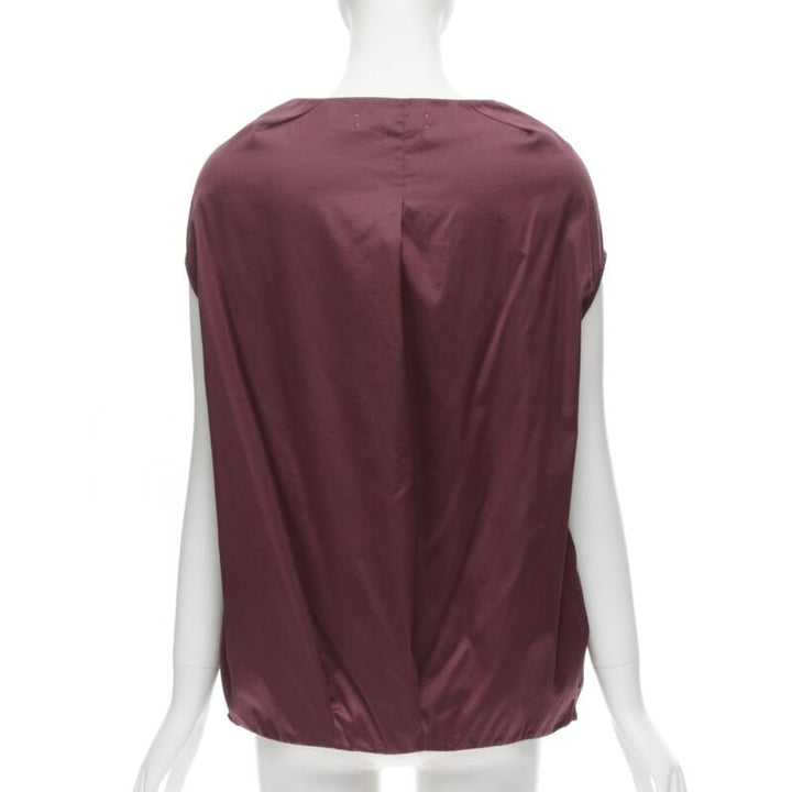 MARNI burgundy red cotton elasticated ruched cap sleeve boxy top IT38 XS