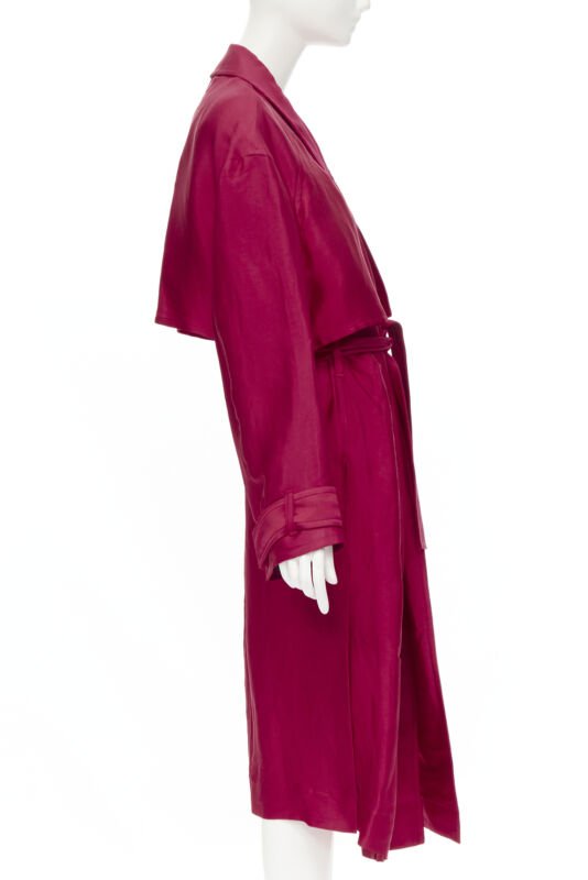 HAIDER ACKERMANN Fuschia pink linen rayon flap layered robe coat FR34 XS
