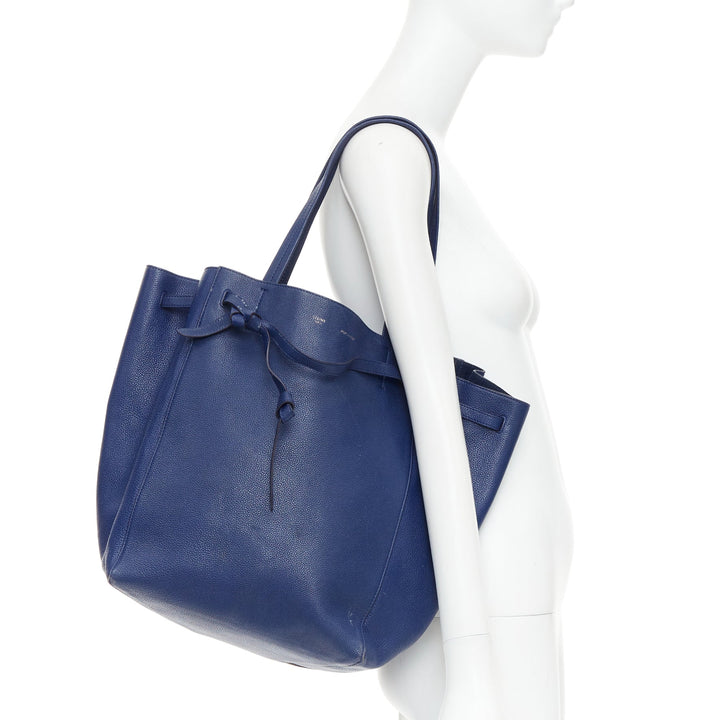 CELINE Cabas Phantom dark blue leather silver logo medium tote bag
