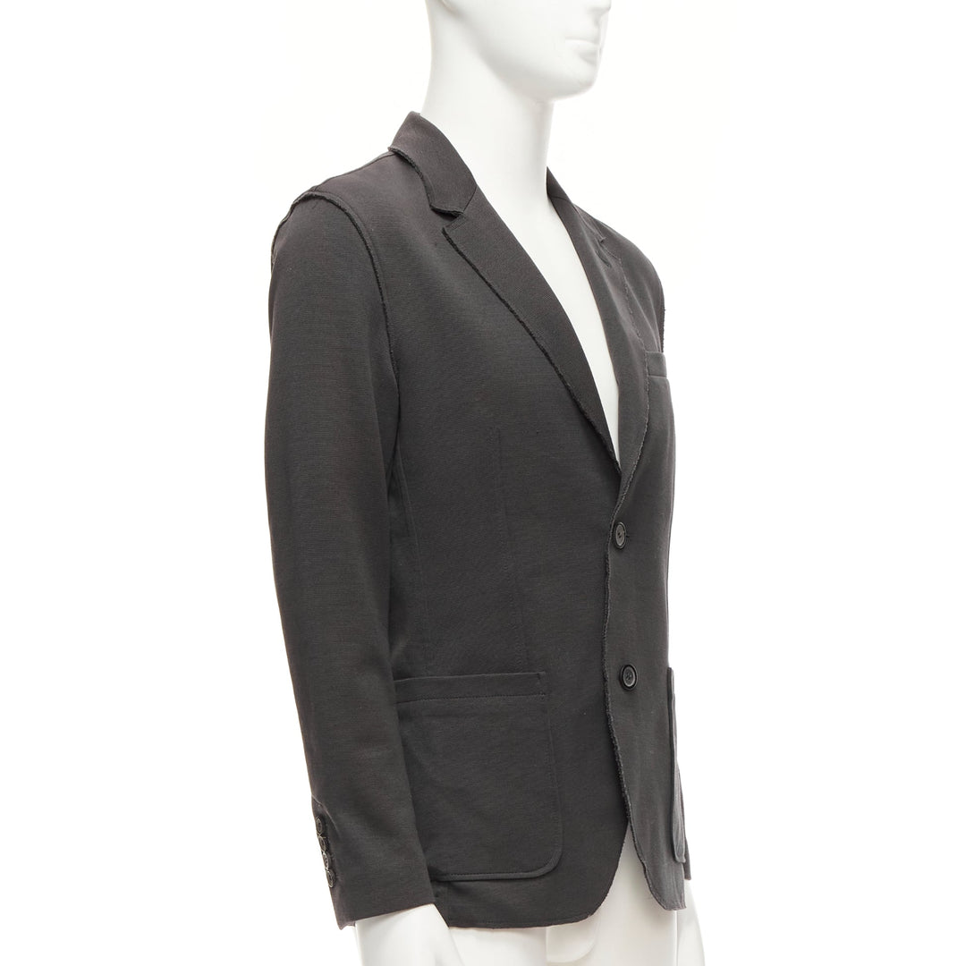 LANVIN grey cotton overtitched darts frayed edge pocketed blazer FR48 M