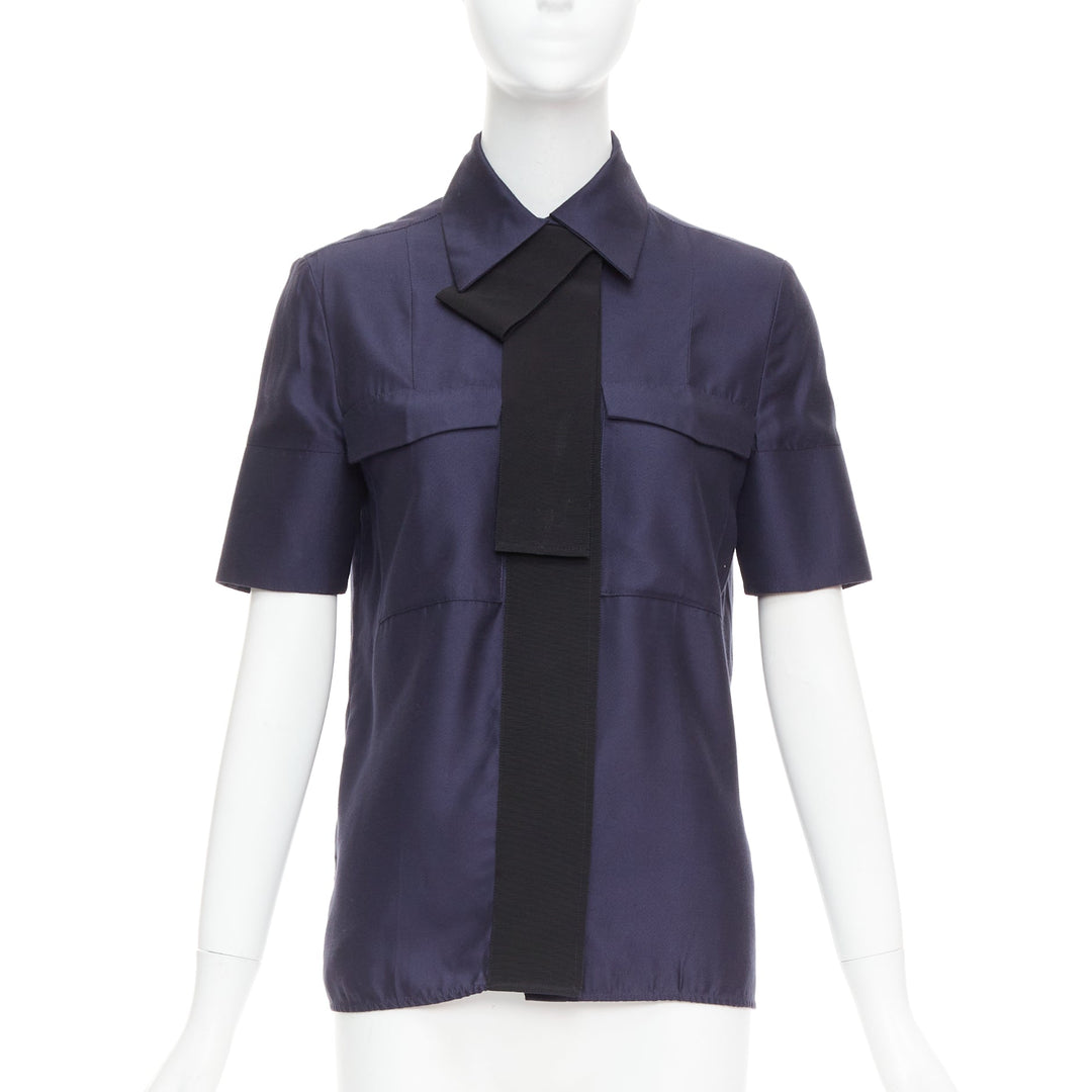 VVB VICTORIA BECKHAM navy black trimmed boxy utility shirt UK6 S