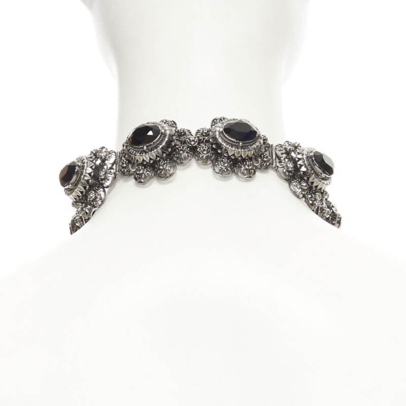 ALEXANDER MCQUEEN Runway Rose Choker gunmetal silver black jewel choker necklace