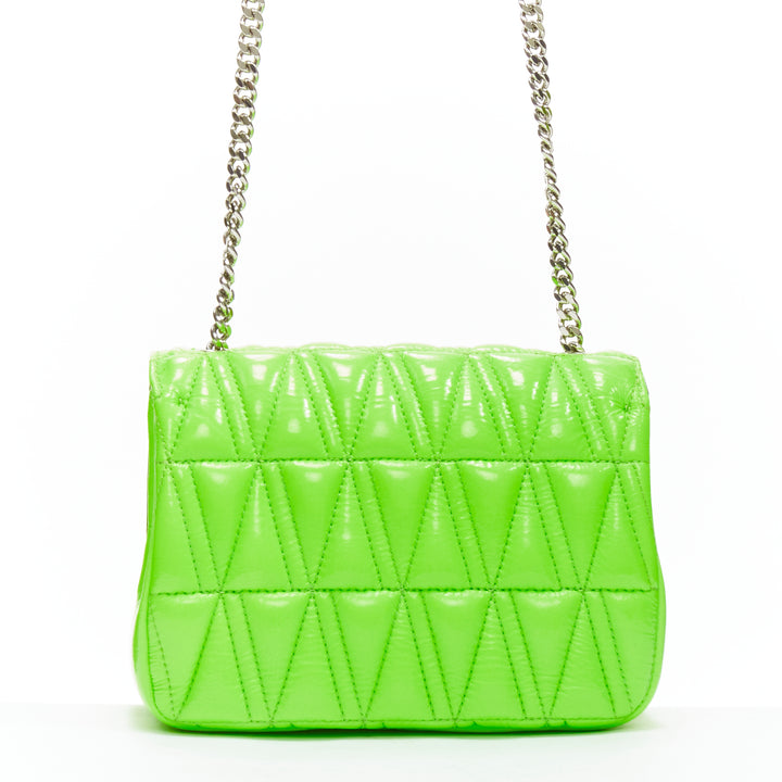 VERSACE Virtus bright green V quilted patent leather crossbody flap bag