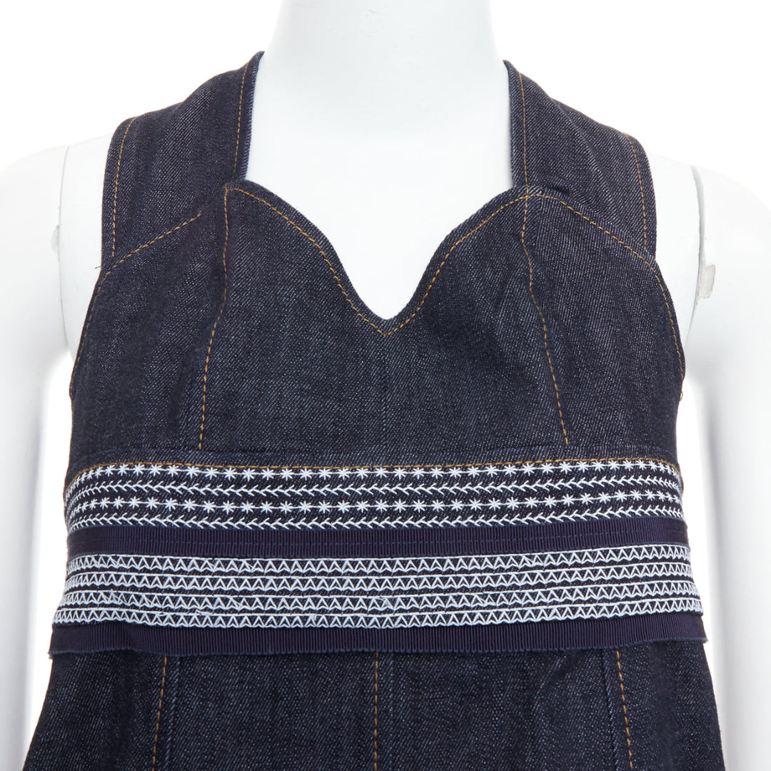 VVB VICTORIA BECKHAM blue denim topstitch cross back dress UK4 XXS