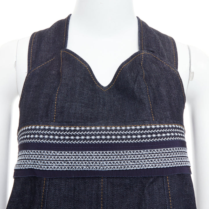 VVB VICTORIA BECKHAM blue denim topstitch cross back dress UK4 XXS
