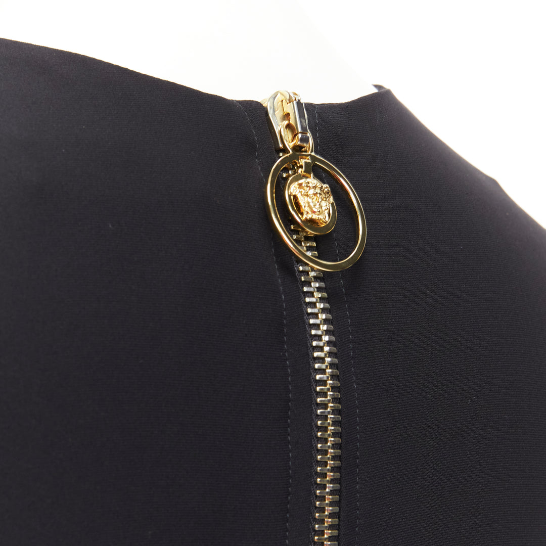 VERSACE 2014 black scaled leather patchwork sheer panel mod mini shift dress