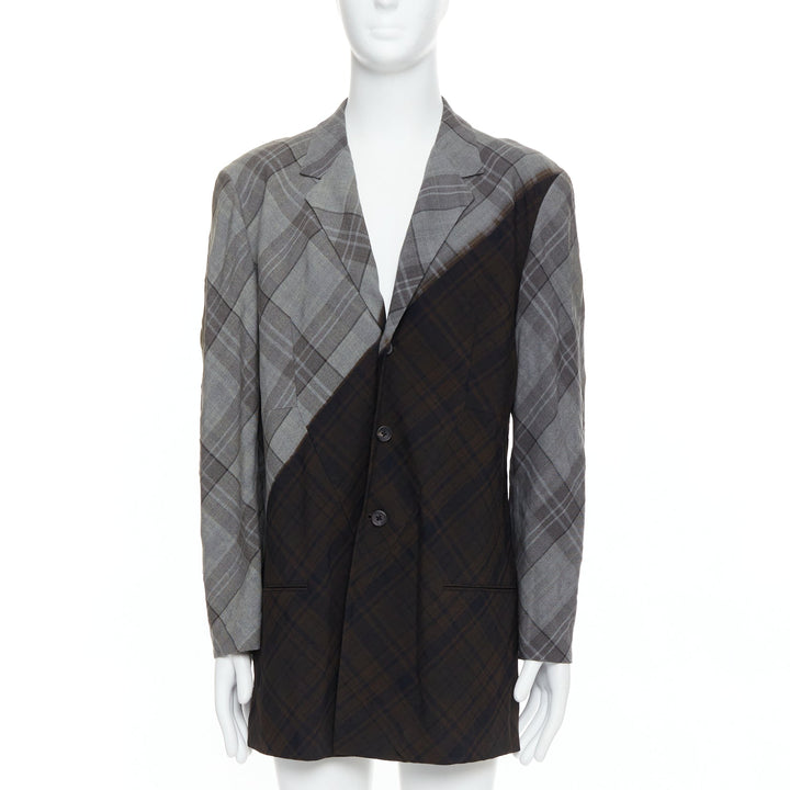 YOHJI YAMAMOTO Bleached grey brown gradient check print blazer JP2 M