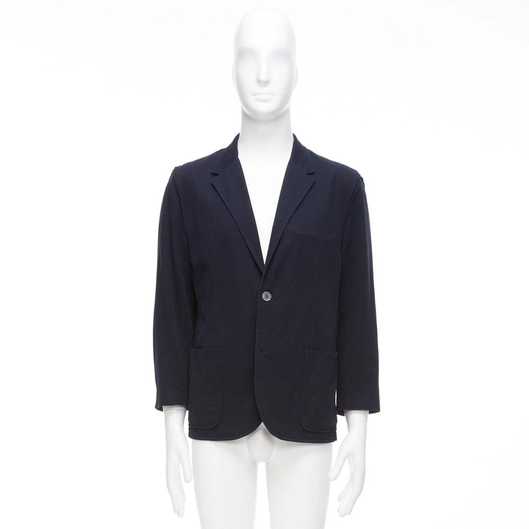 LANVIN navy waffle cotton inside out seams blazer jacket  FR50 L