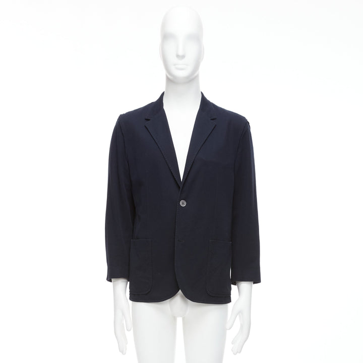 LANVIN navy waffle cotton inside out seams blazer jacket  FR50 L