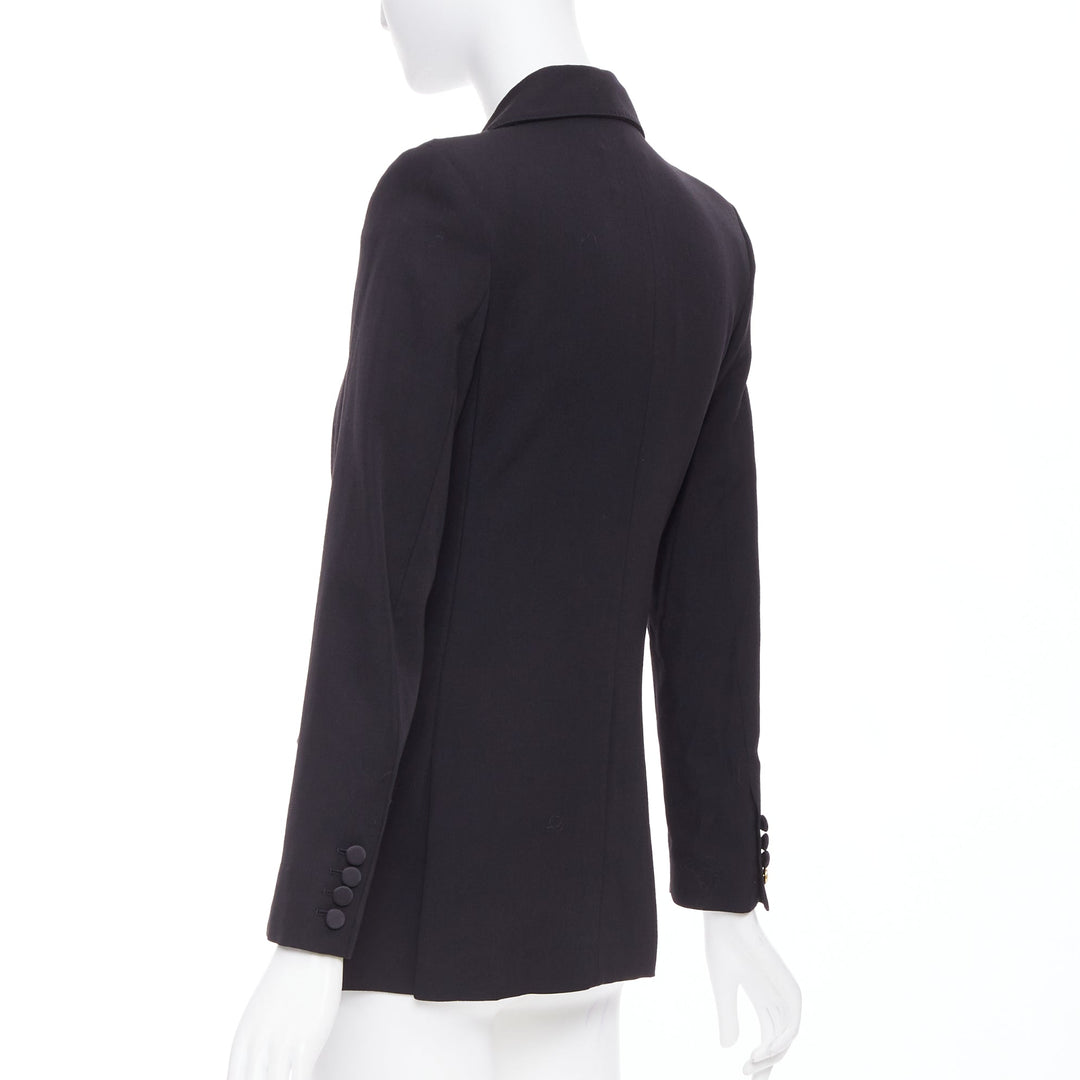 RACIL Hatanaka black wool pique satin trim double breasted tuxedo blazer FR34 XS