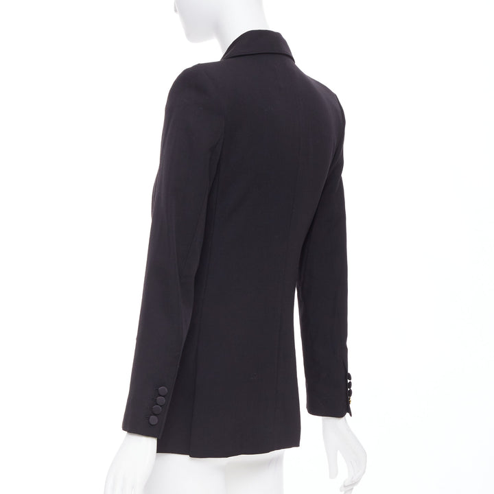 RACIL Hatanaka black wool pique satin trim double breasted tuxedo blazer FR34 XS