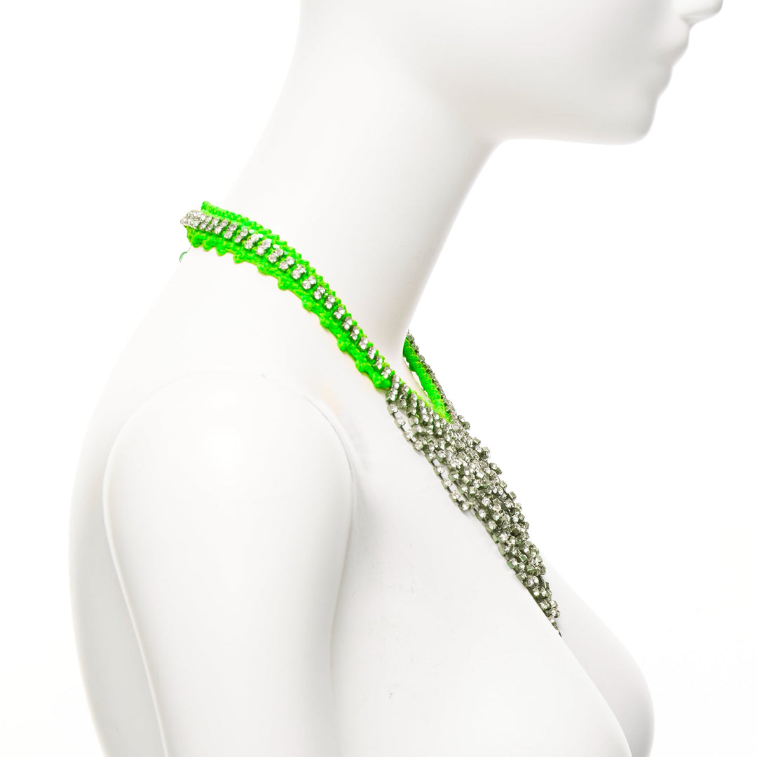 VANESSA ARIZAGA neon green rope clear crystal chandelier short necklace