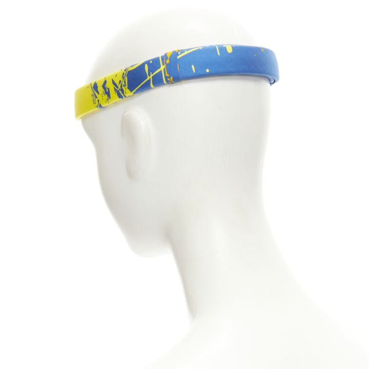 rare HERMES Bandeau Femme Mistinguette 100% silk blue yellow adjustable headband