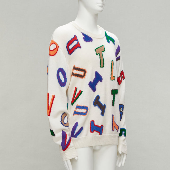 LOUIS VUITTON Virgil Abloh NBA 2021 white logo letters wool sweater XL