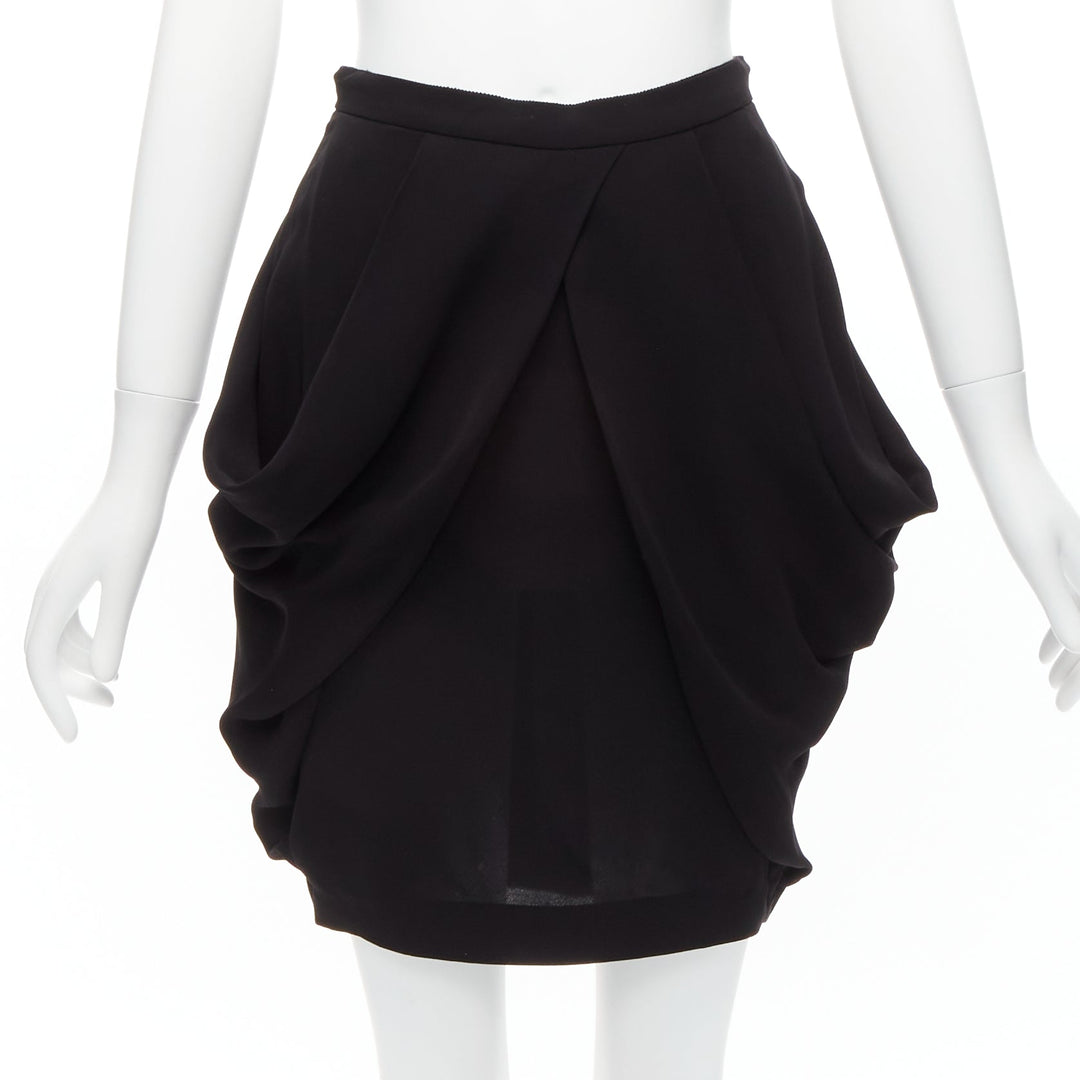MIU MIU black asymmetric draped high waisted mini tulip skirt IT38 XS