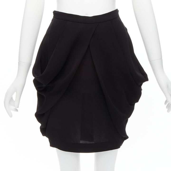 MIU MIU black asymmetric draped high waisted mini tulip skirt IT38 XS
