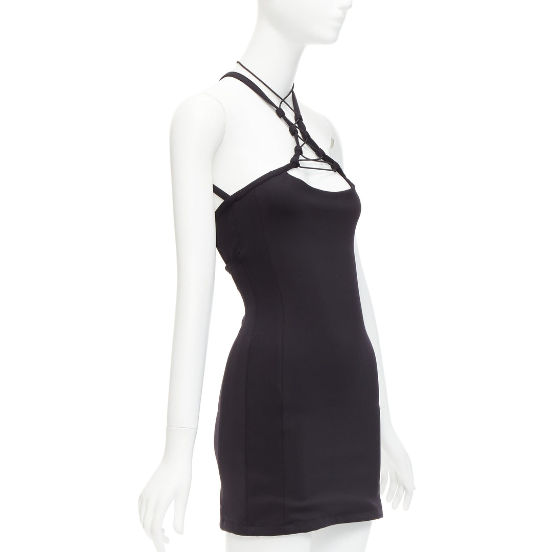 MONSE black jersey white logo back sportif bungee strap halter mini dress XS
