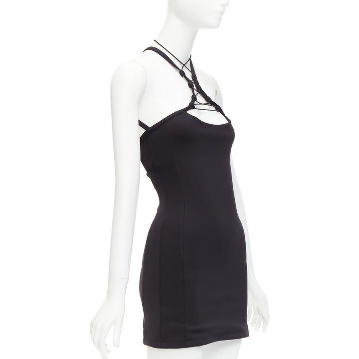 MONSE black jersey white logo back sportif bungee strap halter mini dress XS