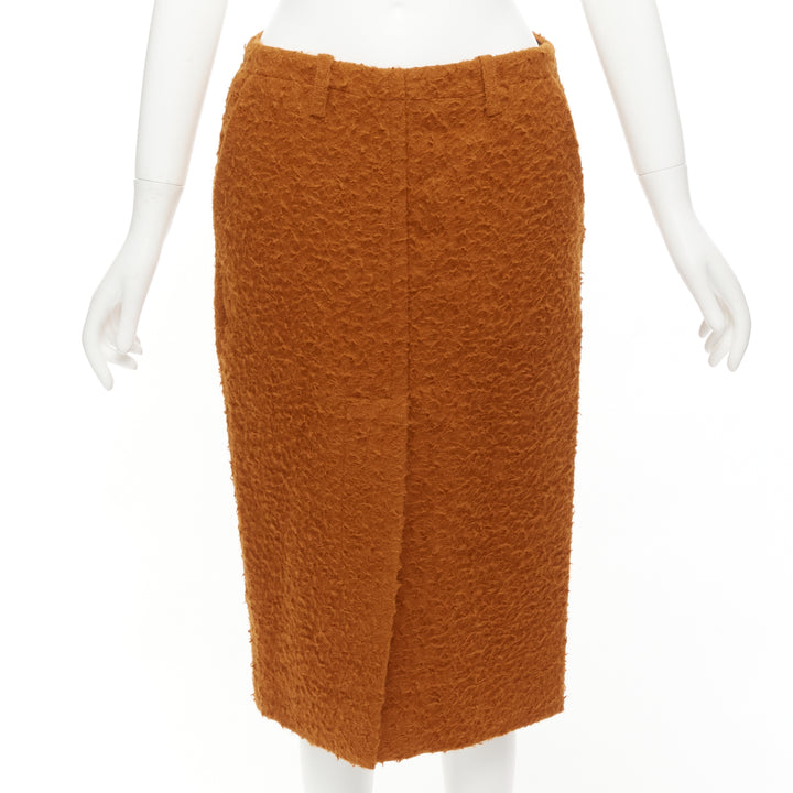 MARNI brown textured alpaca silk pocketed front slit pencil skirt IT38 XS
