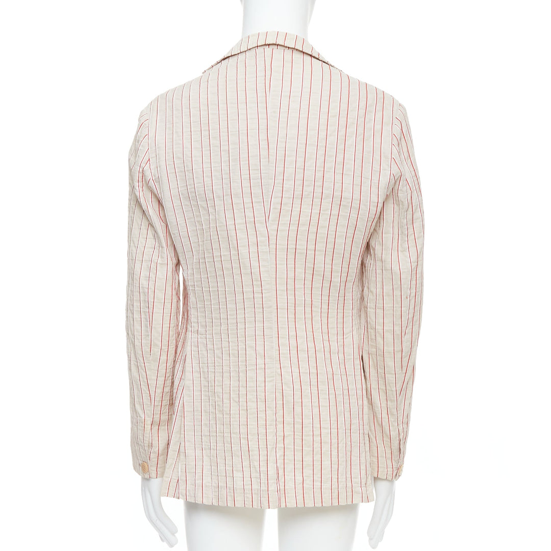 ROMEO GIGLI red beige cotton striped applique slim blazer IT48 M