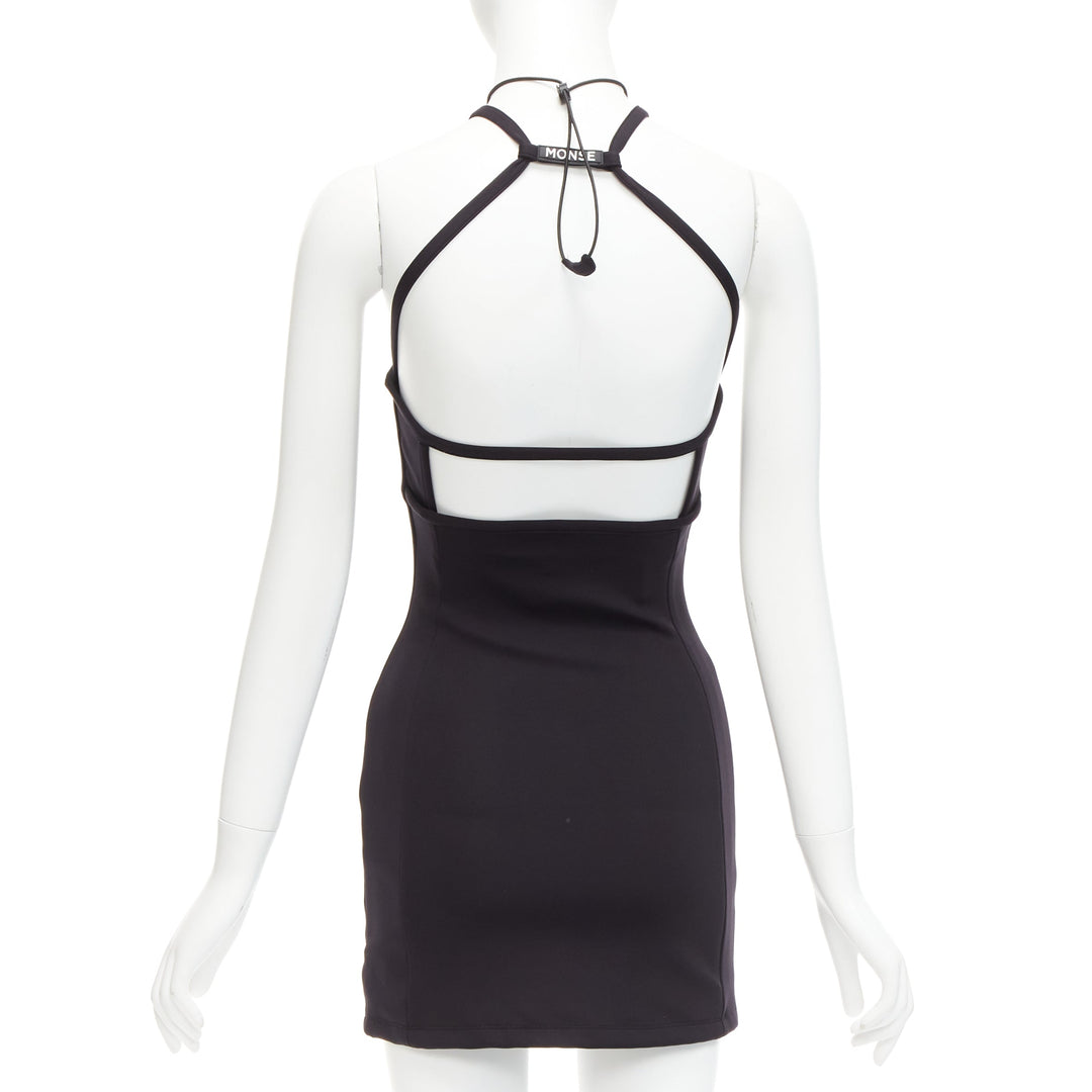 MONSE black jersey white logo back sportif bungee strap halter mini dress XS