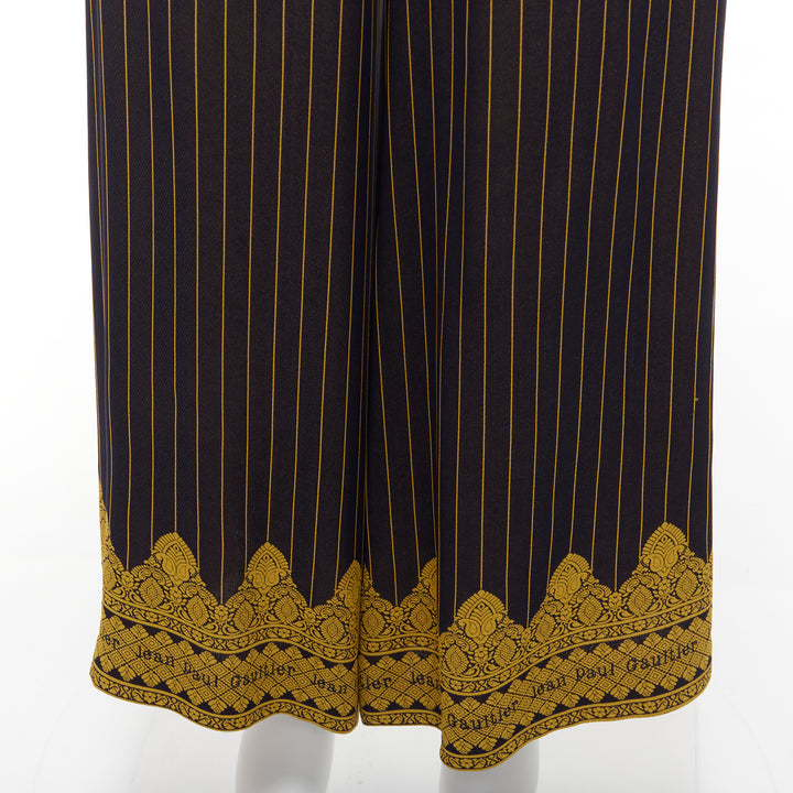 JEAN PAUL GAULTIER FEMME black gold striped logo trim wide leg pants IT40 L