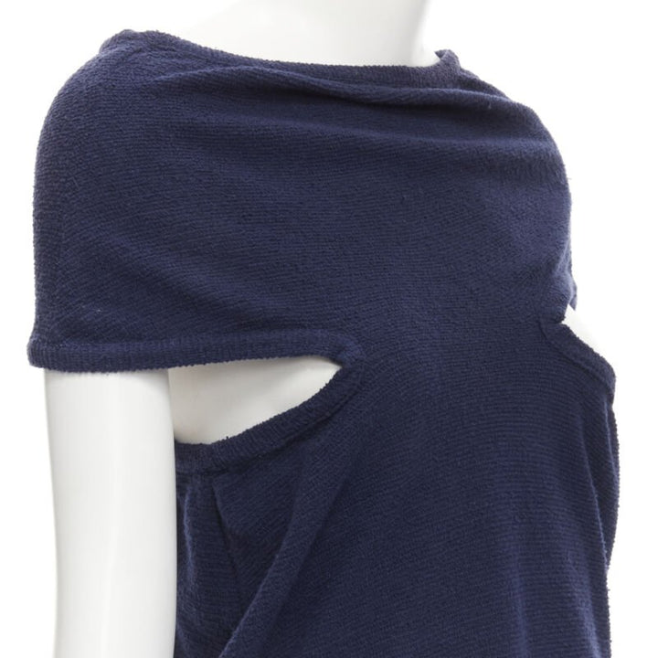 COMME DS GARCONS Vintage navy blue terry cotton angular cut armhole zip top M