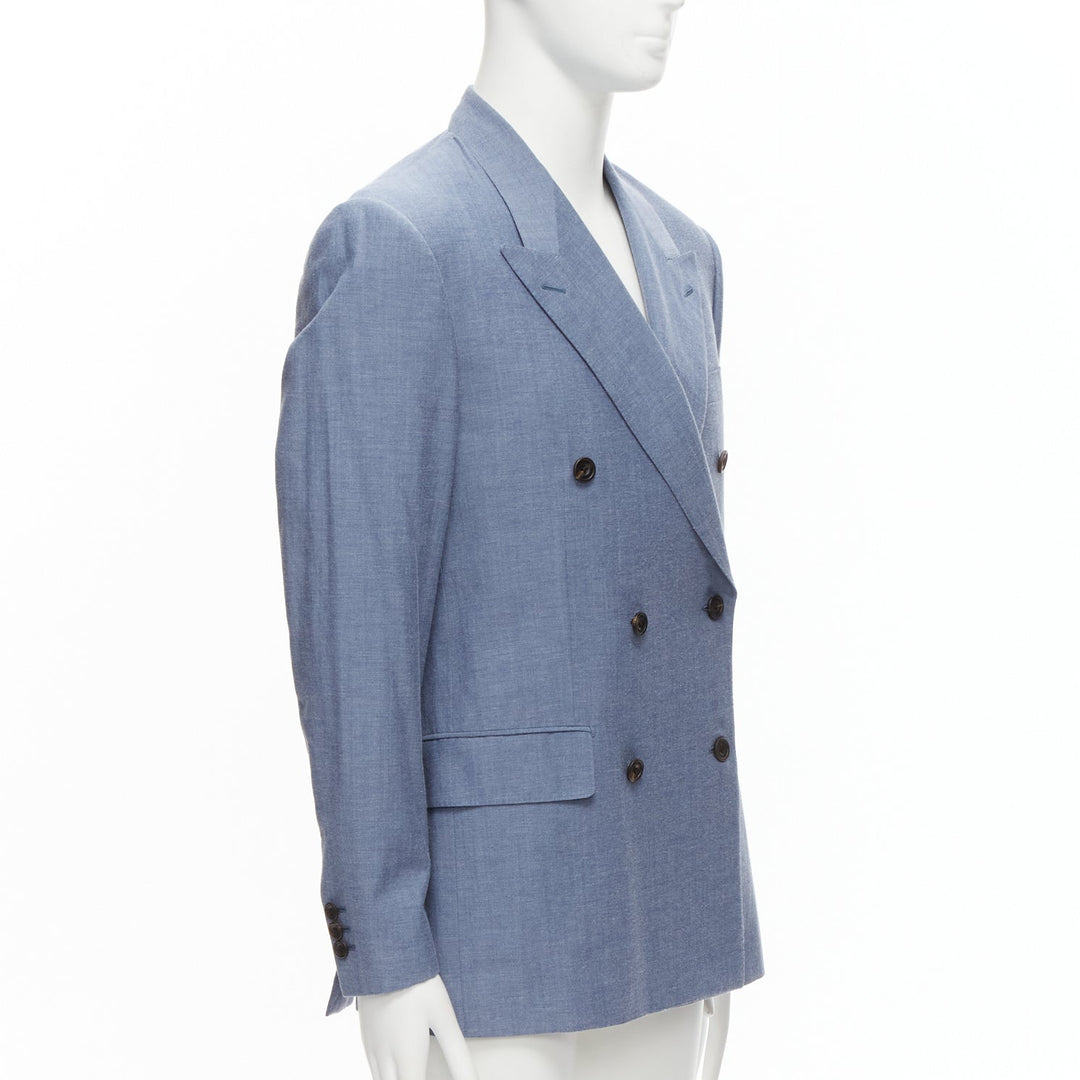 KINGSMAN blue wool cotton double breasted blazer jacket IT50 L