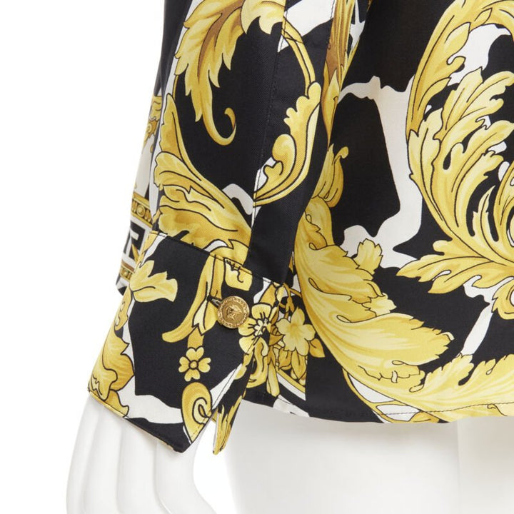 VERSACE Runway Savage Barocco black gold Greca baroque silk shirt IT44 L