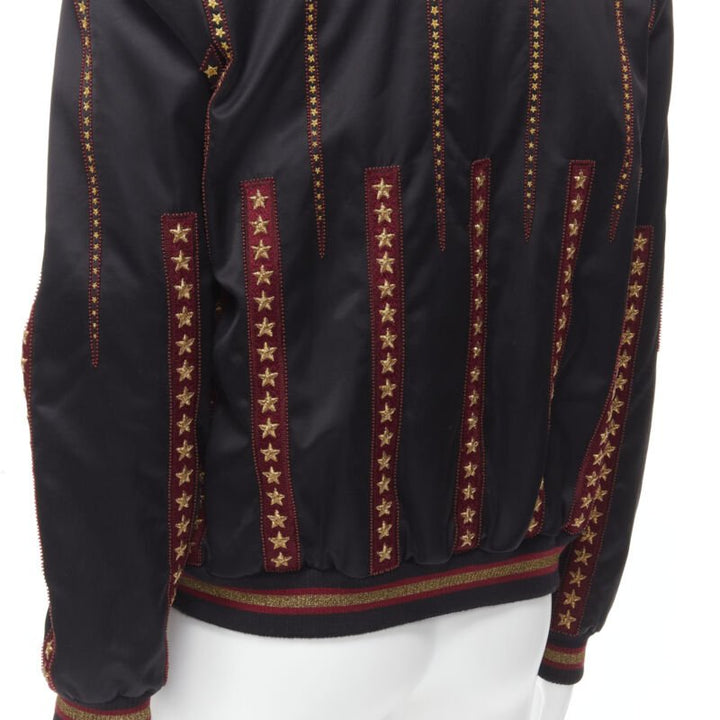 Runway  SAINT LAURENT '18 Teddy satin gold star embellish bomber jacket EU52