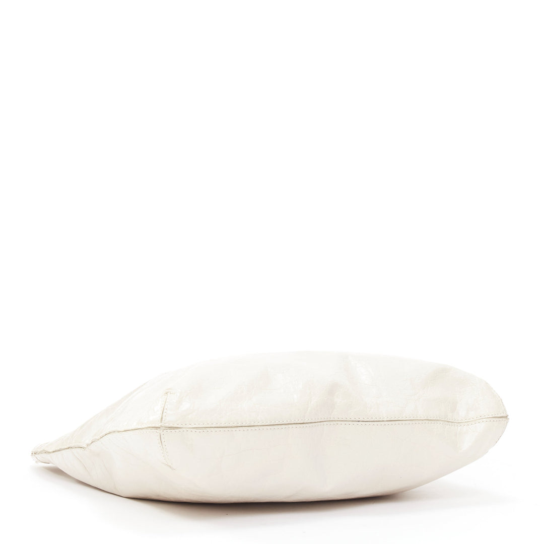 TORY BURCH white textured leather logo patch gold hardware A4 tote bag