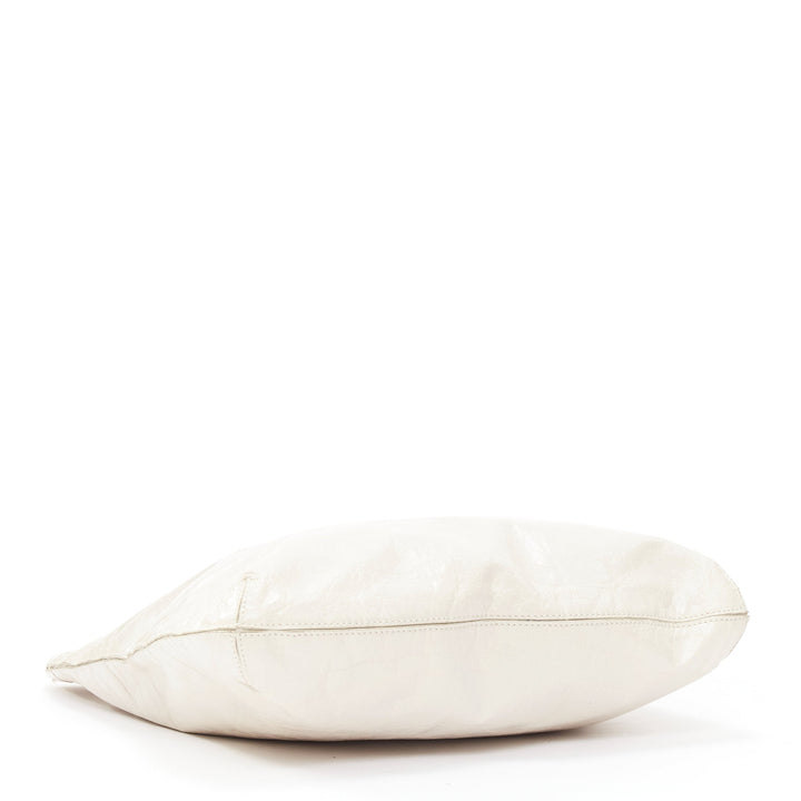 TORY BURCH white textured leather logo patch gold hardware A4 tote bag