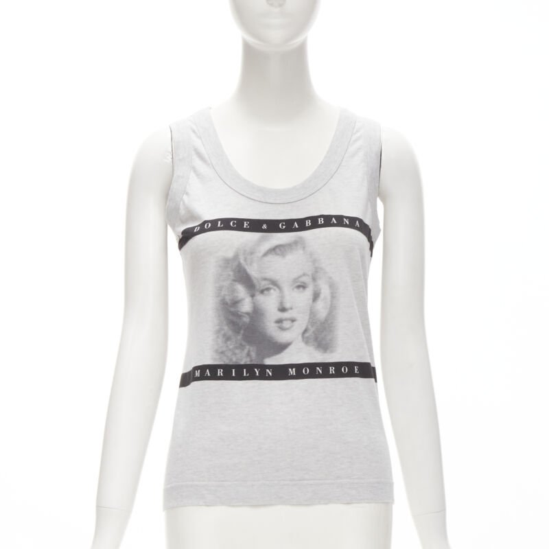 DOLCE GABBANA Vintage Cinematic Actress Y2K print grey tank top IT38 XS
