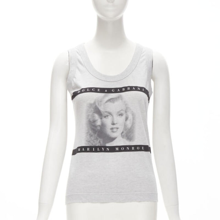 DOLCE GABBANA Vintage Cinematic Actress Y2K print grey tank top IT38 XS