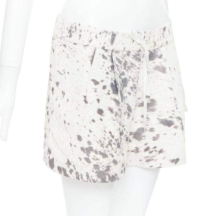 3.1 PHILLIP LIM cream pig leather cow print silk lined shorts US2 S