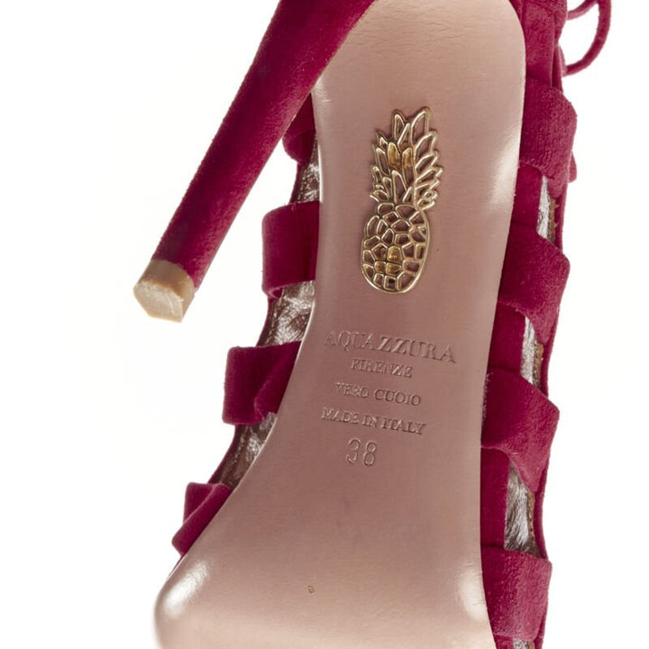 AQUAZZURA Amazon dark red suede lace up sandals high heels EU38
