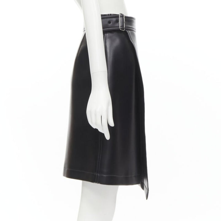 COMME DES GARCONS Vintage black faux leather silver buckle wrap skirt M