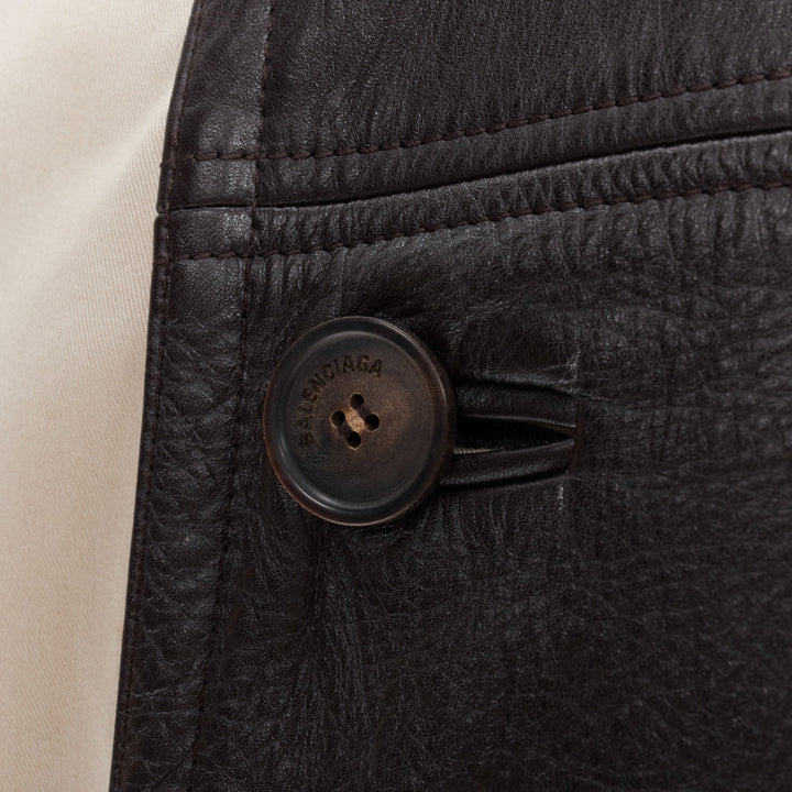 BALENCIAGA Fake Layering black leather beige trench belted coat M
