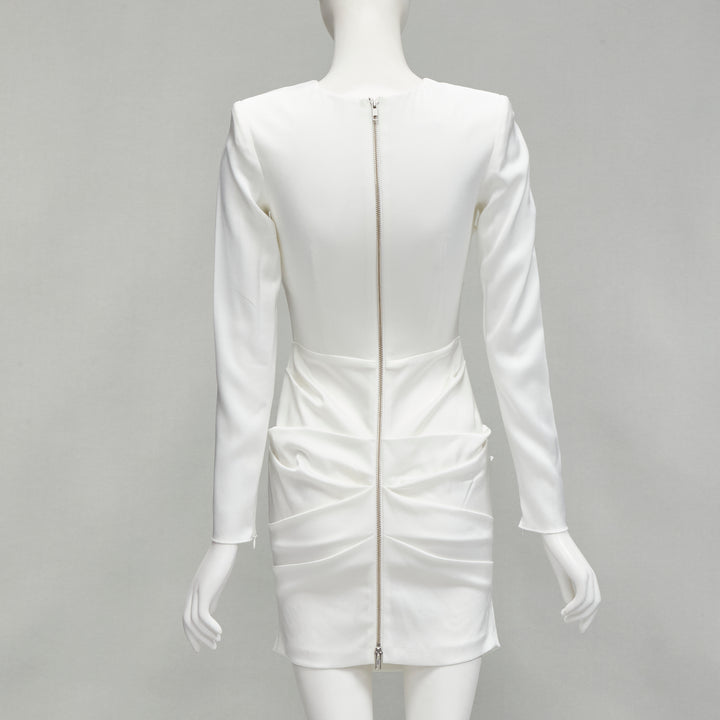 ALEX PERRY Blaze white ruched satin back zip mini cocktail dress UK6 XS