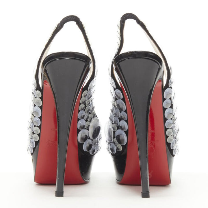 CHRISTIAN LOUBOUTIN Deja Vu 150 black patent eyeball peeptoe sling platform EU36